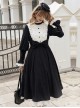 Silent Poem Series Black Nun Autumn Winter White Ruffles Lace Classic Retro Gothic Style Lamb Leg Sleeves Dress