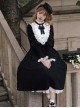 Silent Poem Series Black Nun Autumn Winter White Ruffles Lace Classic Retro Gothic Style Lamb Leg Sleeves Dress