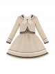 Sunset Heart Beating Agreement Series College Style Camel Khaki Contrast Color Lace Simple Daily School Lolita Dress Coat Set