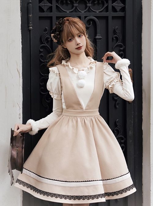 Sunset Heart Beating Agreement Series College Style Camel Khaki Contrast Color Lace Simple Daily School Lolita Dress Coat Set