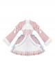 Peach Blossom Fan Series Pink Chinese Style Velvet Embroidery White Fluffy Hair Ball Lace Bowknot Puff Sleeve Short Coat Sleeveless Dress JSK