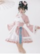 Peach Blossom Fan Series Pink Chinese Style Velvet Embroidery White Fluffy Hair Ball Lace Bowknot Puff Sleeve Short Coat Sleeveless Dress JSK