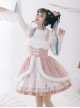 Peach Blossom Fan Series Pink Chinese Style Velvet Embroidery White Fluffy Hair Ball Lace Bowknot Puff Sleeve Short Coat Sleeveless Dress JSK