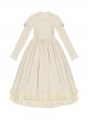 Sweet Tea Series Apricot Large Skirt Extended Hem Inside Round Neckline Ruffled Puff Long Straight Sleeves Classic Lolita Dress