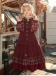 Winter Red Velvet Christmas Style Wine Red Ruffled Crew Neckline Spliced Plaid Long Sleeves Sweet Lolita Long Dress OP