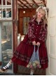 Winter Red Velvet Christmas Style Wine Red Ruffled Crew Neckline Spliced Plaid Long Sleeves Sweet Lolita Long Dress OP