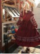 Winter Red Velvet Christmas Style Wine Red Ruffled Crew Neckline Spliced Plaid Long Sleeves Sweet Lolita Long Dress OP