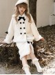 Winter Love Letter Series Contrast Color Bow Double Breasted Elegant Cute Snow White Plush Collar Classic Lolita Coat Skirt Set