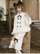 Winter Love Letter Series Contrast Color Bow Double Breasted Elegant Cute Snow White Plush Collar Classic Lolita Coat Skirt Set