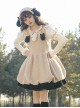 Lamb Ollie Series Apricot Cute Soft Lambswool Stitched Black Bowknot Belt Ruffled Hem Sweet Lolita Sleeveless Dress JSK Set