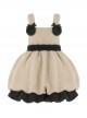 Lamb Ollie Series Apricot Cute Soft Lambswool Stitched Black Bowknot Belt Ruffled Hem Sweet Lolita Sleeveless Dress JSK Set