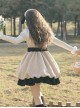 Lamb Ollie Series Apricot Cute Soft Lambswool Stitched Black Bowknot Belt Ruffled Hem Sweet Lolita Sleeveless Dress JSK Set