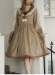 Coco Diary Series College Style Navy Collar Khaki Lace Ruffles Autumn Winter Hairball Plush Edge School Lolita Long Sleeves Dress OP