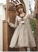 Coco Diary Series College Style Navy Collar Khaki Lace Ruffles Autumn Winter Hairball Plush Edge School Lolita Long Sleeves Dress OP