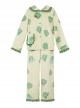 Sleepy Frog Series Cute Fresh Green Ruffled Doll Collar Frog Print Ruffled Doll Collar Sweet Lolita Loungewear Pajamas Pajama Pants Set