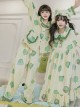 Sleepy Frog Series Cute Fresh Green Ruffled Doll Collar Frog Print Ruffled Doll Collar Sweet Lolita Loungewear Pajamas Pajama Pants Set