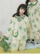 Sleepy Frog Series Cute Fresh Green Ruffled Doll Collar Frog Print Ruffled Doll Collar Sweet Lolita Loungewear Pajamas Pajama Pants Set