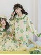 Sleepy Frog Series Cute Fresh Green Ruffled Doll Collar Frog Print Ruffled Doll Collar Sweet Lolita Loungewear Pajamas Pajama Pants Set