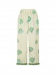 Sleepy Frog Series Green Cute Frog Print Lace Ruffle Daily Home Comfort Soft Sweet Lolita Pajama Pants