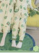 Sleepy Frog Series Green Cute Frog Print Lace Ruffle Daily Home Comfort Soft Sweet Lolita Pajama Pants