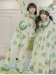 Sleepy Frog Series Green Cute Frog Print Lace Ruffle Daily Home Comfort Soft Sweet Lolita Pajama Pants