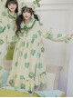 Sleepy Frog Series Green Cartoon Little Frog High Waist Everyday Cute Ruffle Baby Collar Sweet Lolita Apricot Flannel Nightdress OP