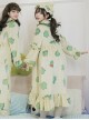 Sleepy Frog Series Green Cartoon Little Frog High Waist Everyday Cute Ruffle Baby Collar Sweet Lolita Apricot Flannel Nightdress OP