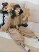 Tuantuan Series Animal Theme Cocoa Brown Cartoon Alpaca Hooded Round Buttons Loose Jumpsuit Soft Warm Sweet Lolita Homewear