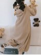 Tuantuan Series Animal Theme Cocoa Brown Cartoon Alpaca Hooded Round Buttons Loose Jumpsuit Soft Warm Sweet Lolita Homewear