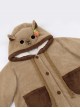 Tuantuan Series Animal Theme Cocoa Brown Cartoon Alpaca Hooded Round Buttons Loose Jumpsuit Soft Warm Sweet Lolita Homewear