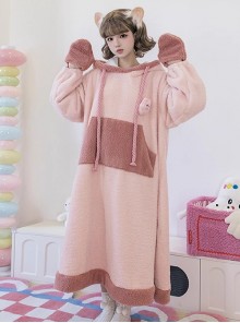 Tuantuan Series Animal Theme Blobfish Childlike Ugly Cute Big Nose Pink Sweet Lolita Hooded Long Sleeves Dress Nightdress