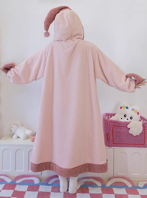 Tuantuan Series Animal Theme Blobfish Childlike Ugly Cute Big Nose Pink Sweet Lolita Hooded Long Sleeves Dress Nightdress