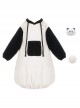 Tuantuan Series Animal Theme Black White Cute Panda Fur Ball Tail Daily Hooded Bud Hem Long Sleeves Dress Soft Nightdress