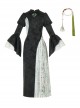 Orchid Pavilion Frosty Moonlit Night Chinese Style Retro Dark Black Witch Sexy Slim Puff Ruffled Sleeves Splice Lace Gothic Lolita Dress Cheongsam