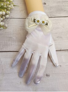 Flower Daisy Wedding Black White Elegant Pearl Decorative Versatile Ribbon Bowknot Daily Classic Lolita Gloves