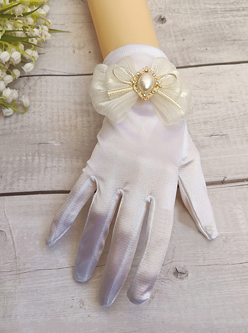 Flower Daisy Wedding Black White Elegant Pearl Decorative Versatile Ribbon Bowknot Daily Classic Lolita Gloves