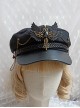 Ouji Fashion Handmade Autumn Winter Dark Black Gothic Cross Wings Military Style Lolita Beret Postman Hat