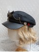 Ouji Fashion Handmade Autumn Winter Dark Black Gothic Cross Wings Military Style Lolita Beret Postman Hat