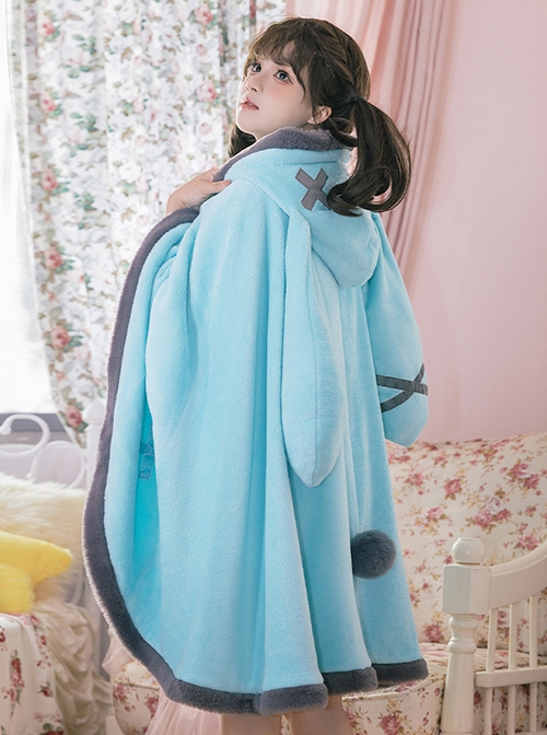 Bionic Bunny Series Cute Blue Cyan Future Technology Mechanical Sense Cyber Lop Rabbit Soft Kawaii Fashion Cloak