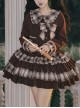 Caramel Macchiato Series Chocolate Brown College Style Plush Collar Short Coat Spliced Plaid Cake Skirt School Lolita Suit