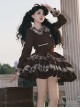 Caramel Macchiato Series Chocolate Brown College Style Plush Collar Short Coat Spliced Plaid Cake Skirt School Lolita Suit