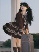 Caramel Macchiato Series Chocolate Brown College Style Plush Collar Short Coat Spliced Plaid Cake Skirt School Lolita Suit