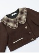 Caramel Macchiato Series Chocolate Brown College Style Plush Collar Short Coat Spliced Plaid Cake Skirt School Lolita Suit