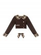 Caramel Macchiato Series Chocolate Brown College Style Plush Collar Short Coat Spliced Plaid Cake Skirt School Lolita Suit