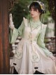 Orchid Pavilion Jackdaw Chinese Style Advanced Green Series Fake Three Pieces Splice Set Long Sleeves Ming Dynasty Mamian Pleated Dress