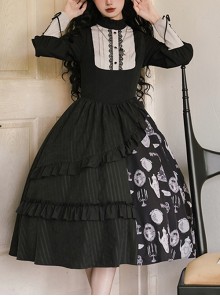 Lunar Eclipse Series Asymmetrical Splicing European Castle Candlestick Print Black Classic Lolita Sleeveless Support Chest Skirt SK