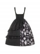 Lunar Eclipse Series Asymmetrical Splicing European Castle Candlestick Print Black Classic Lolita Sleeveless Support Chest Skirt SK