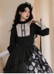 Lunar Eclipse Series Black Stand Collar Retro Elegant Lace Ribbon Symmetrical Classic Lolita Lamb Leg Sleeves Shirt