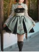 Orchid Pavilion Chinese Style Bamboo Leaves Auspicious Clouds Green Print Elegant Splice Lace Broad Sleeves Classic Lolita Dress OP