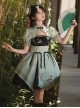 Orchid Pavilion Chinese Style Bamboo Leaves Auspicious Clouds Green Print Elegant Splice Lace Broad Sleeves Classic Lolita Dress OP